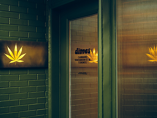 Interior photograph of Dimes Cannabis, Toronto by Graydon Herriot