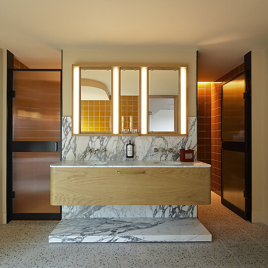 Interior photograph of Ace Hotel Sydney by Ace Suite Ensuite Photographed by Anson Smart 