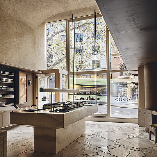 Interior photograph of Aesop Collins Street by Peter Bennetts