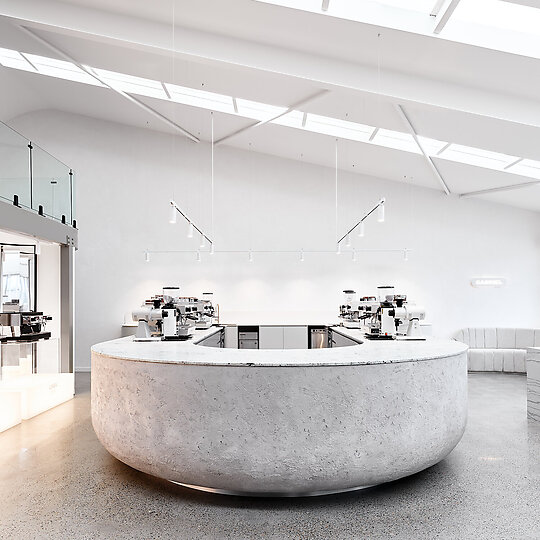 Interior photograph of Gabriel Coffee Roasters by Steven Woodburn