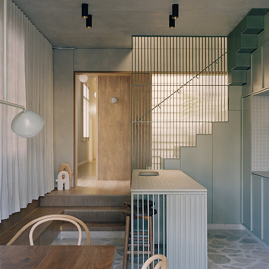 Interior photograph of Garden Tower House by Rory Gardiner