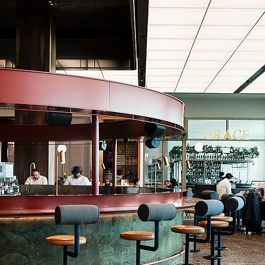 Interior photograph of ST. ALi Melbourne Airport by Tom Blachford